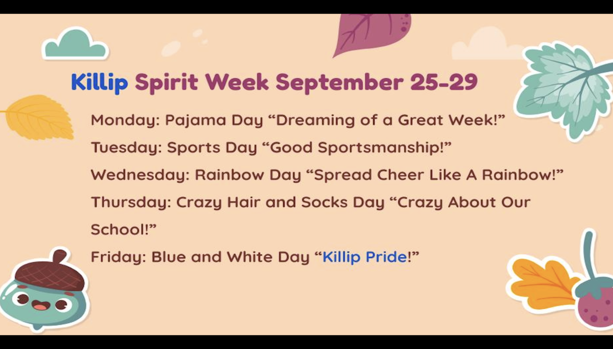  Killip Spirit Week schedule